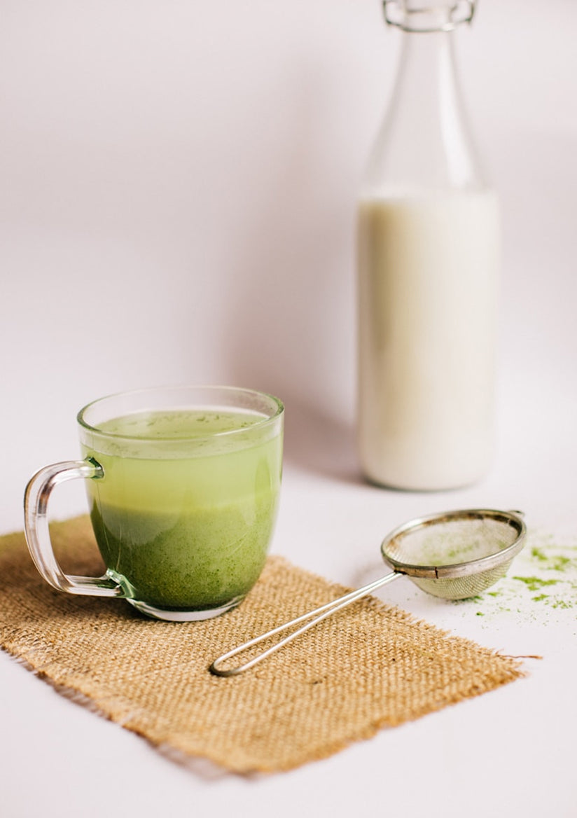 Organic matcha green tea powder in bulk packaging for cafés