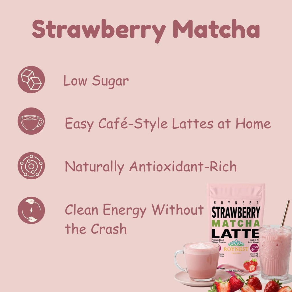 Roynest Strawberry Matcha Latte Powder, Case of 16 - Roynest