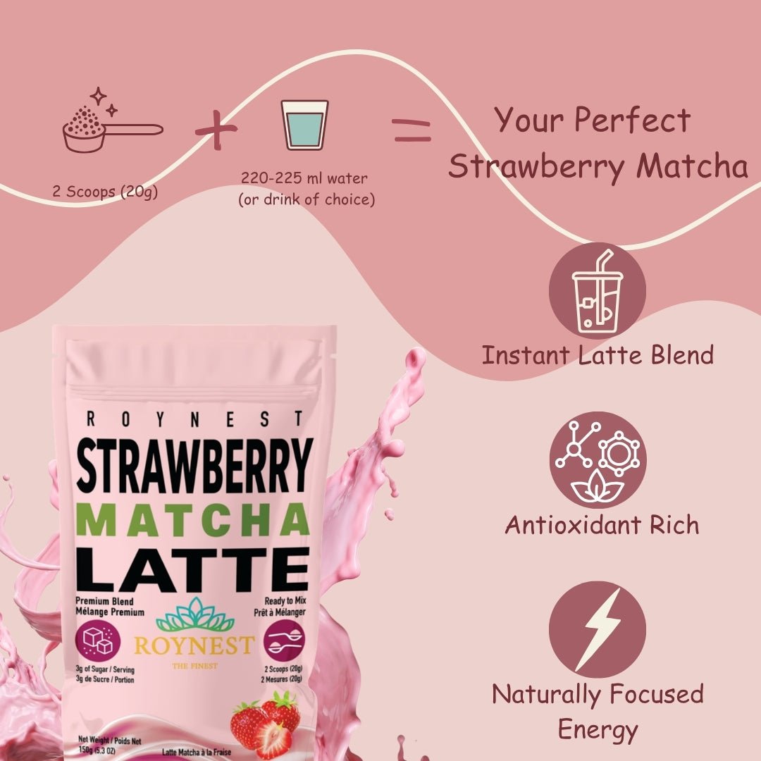 Roynest Strawberry Matcha Latte Powder, Case of 16 - Roynest