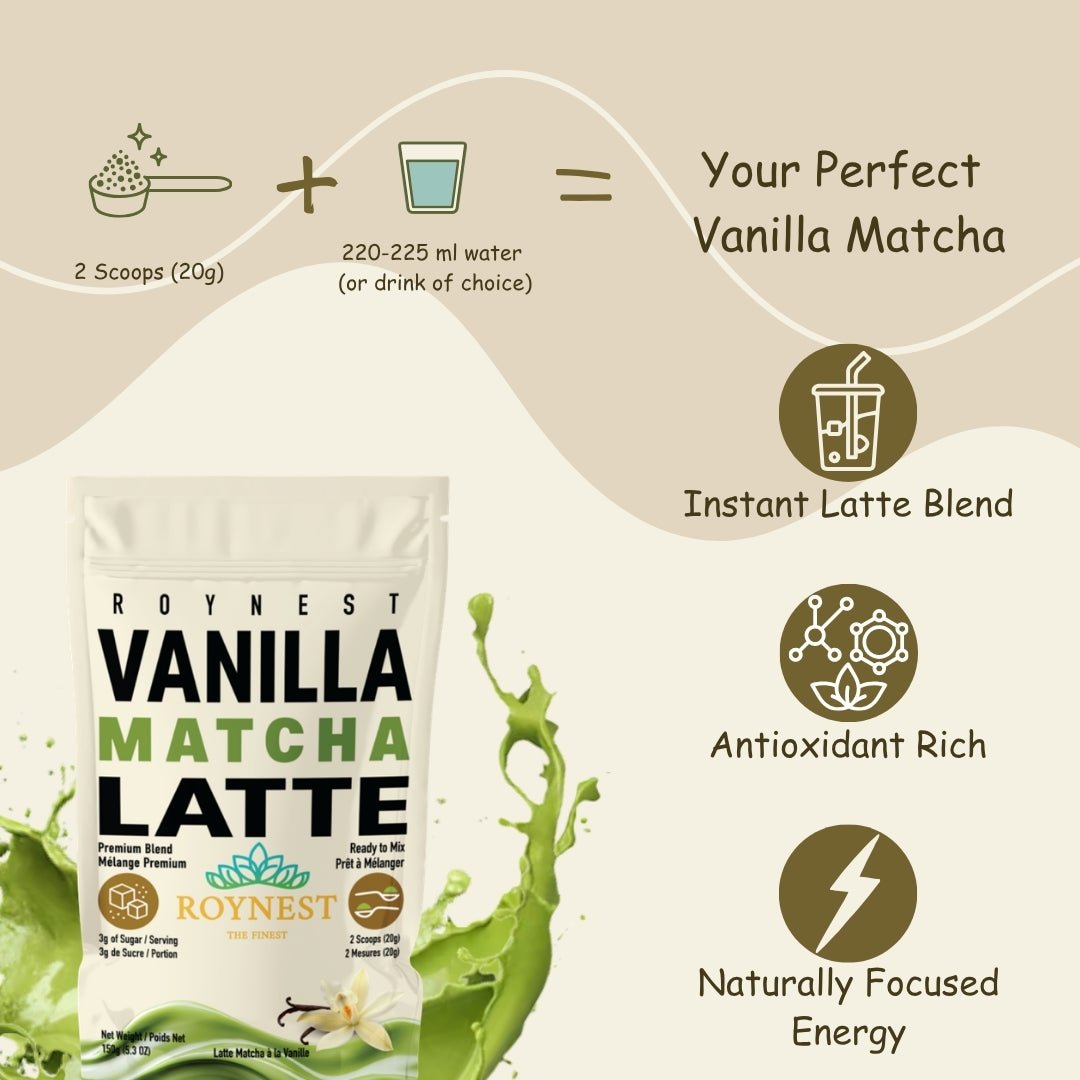 Roynest Vanilla Matcha Latte – Case of 16 | Premium Powder - Roynest