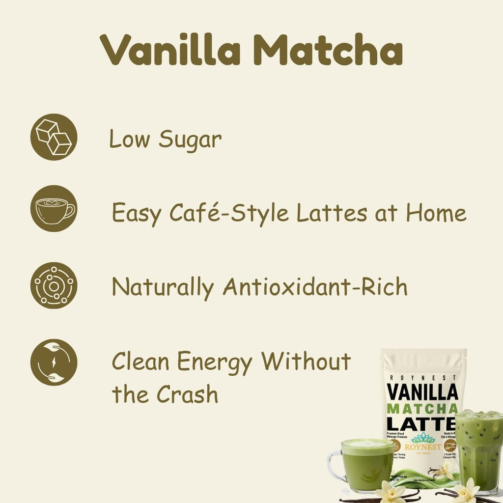 Roynest Vanilla Matcha Latte – Case of 16 | Premium Powder - Roynest
