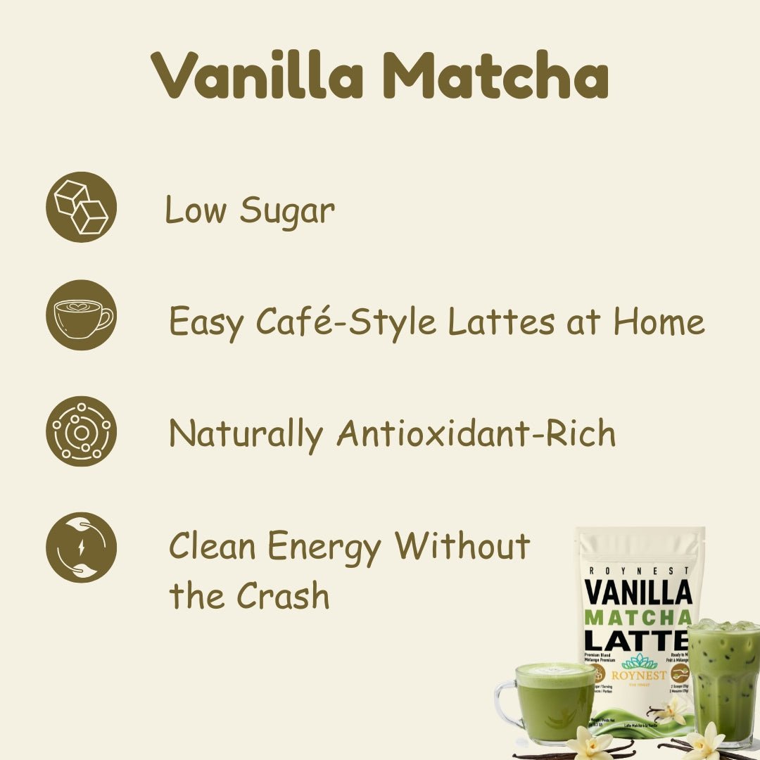 Roynest Vanilla Matcha Latte – Case of 16 | Premium Powder - Roynest